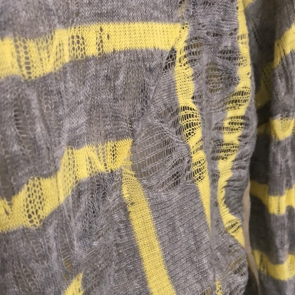 BCBG Generation Light Gray Yellow Sheer Slouchy Striped Openwork Sweater - Picture 3 of 9